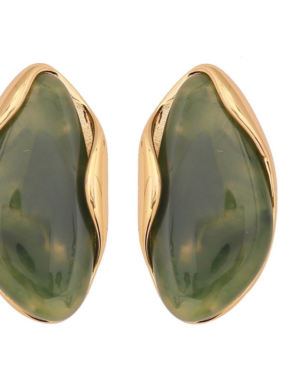 Gold and Olive Green Stone Clip-On Earrings - Women Jewelry